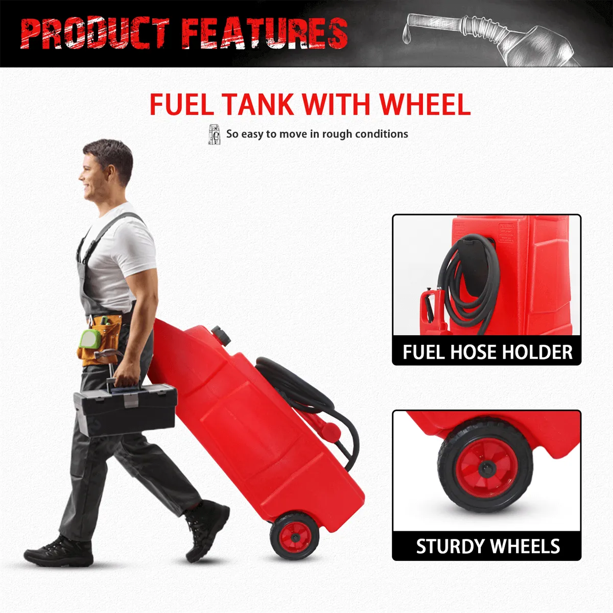 15 Gallon Gas Caddy With Wheels, Fuel Storage Tank