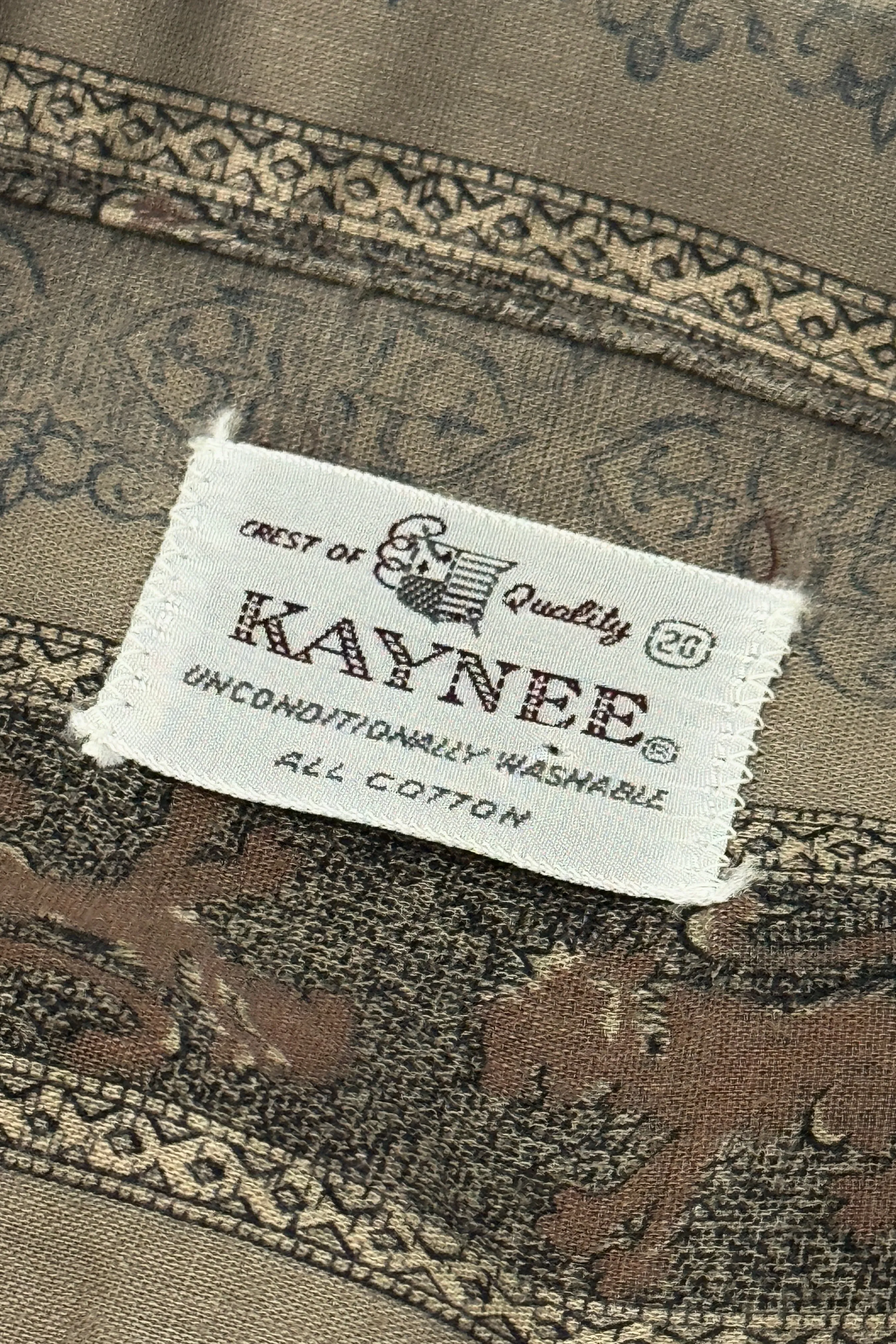 1950’S KAYNEE MADE IN USA SELVEDGE PATTERNED CROPPED SPORTS LOOP COLLAR L/S B.D. SHIRT MEDIUM