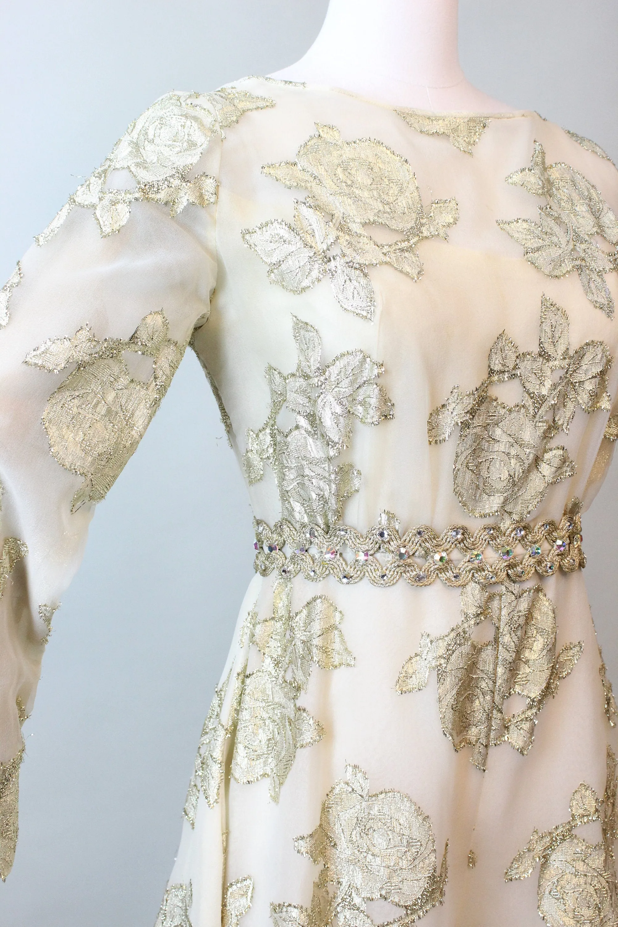 1960s GOLD ROSES LUREX jumpsuit palazzo xs | new fall