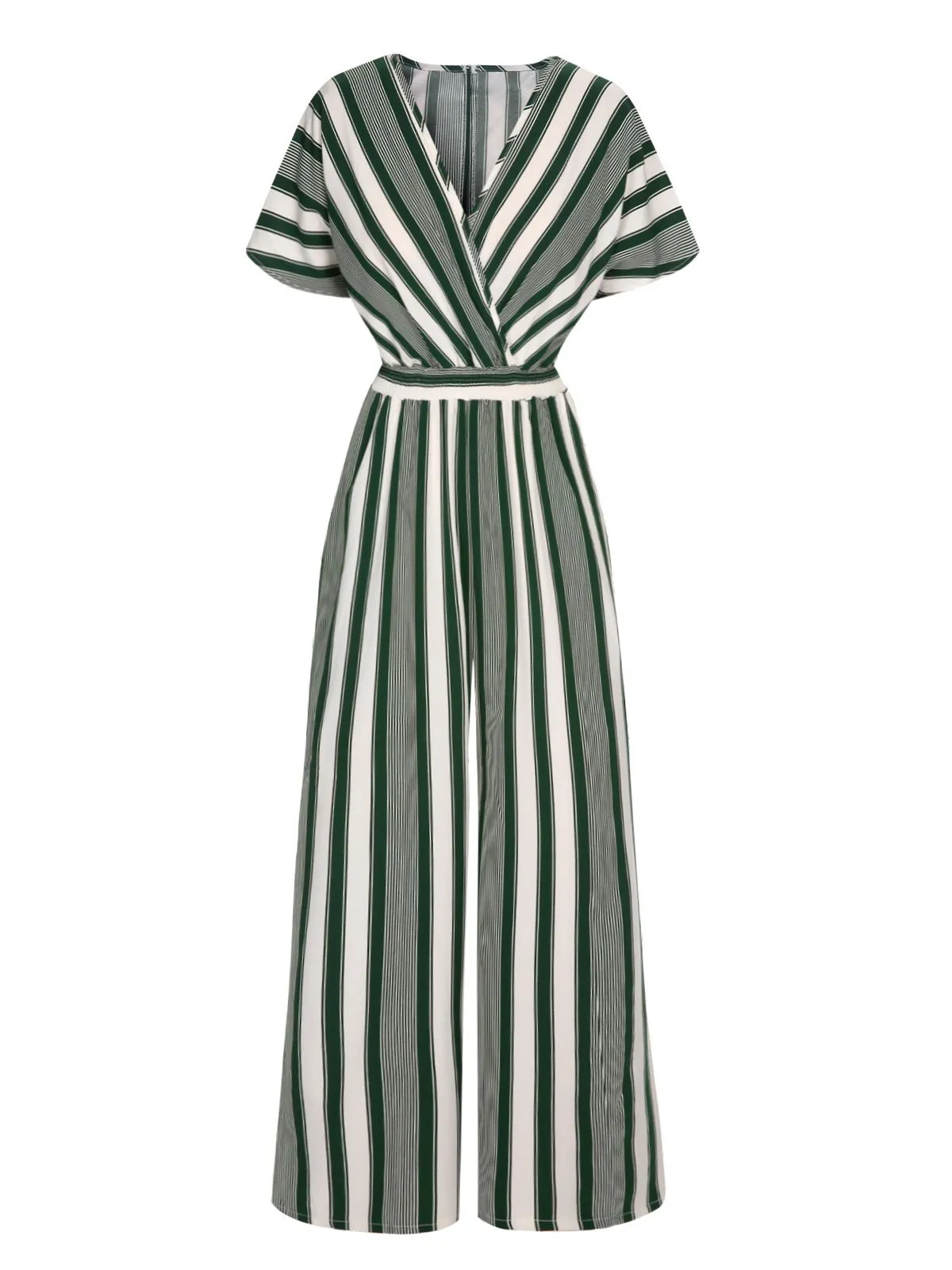 1970s V-Neck Contrast Stripes Jumpsuit