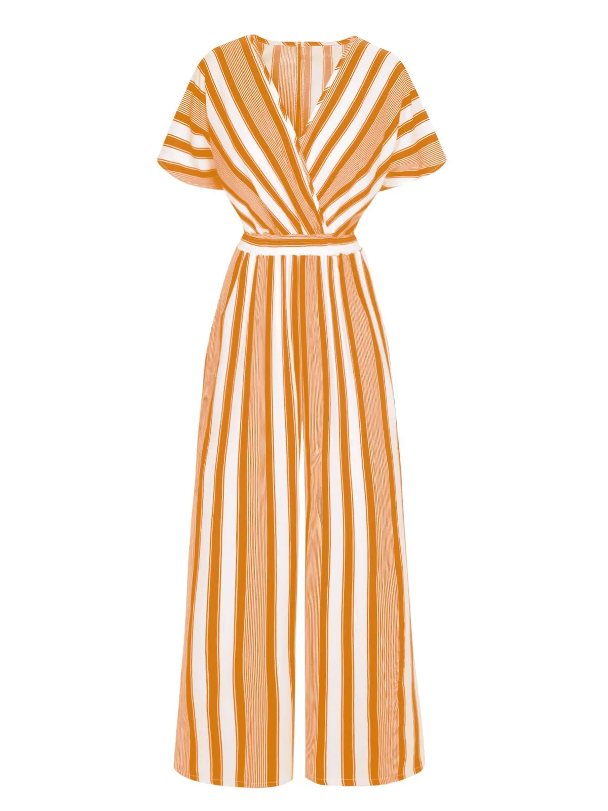 1970s V-Neck Contrast Stripes Jumpsuit