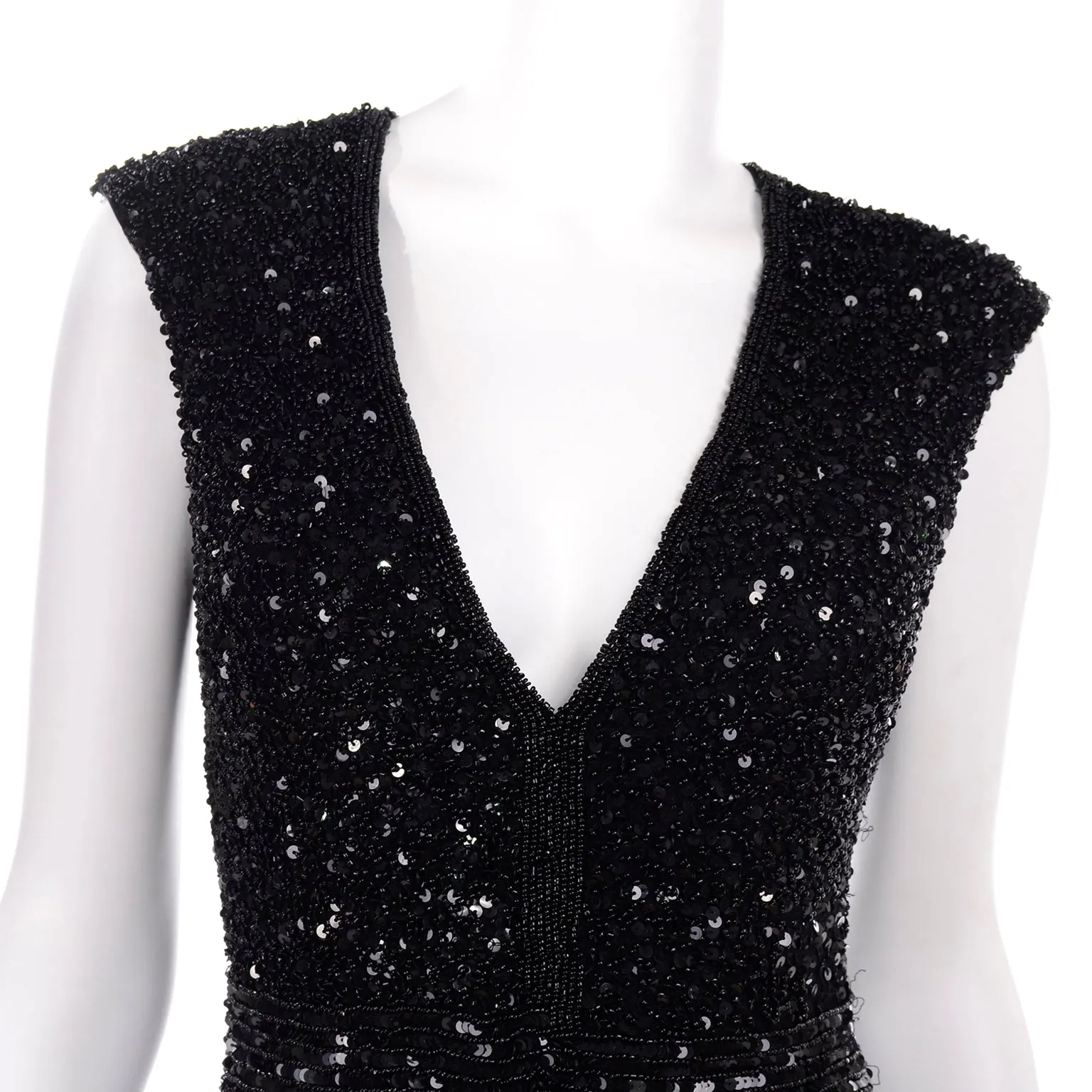 1970s Vintage Black Heavily Beaded Jumpsuit w/ Beads & Sequins