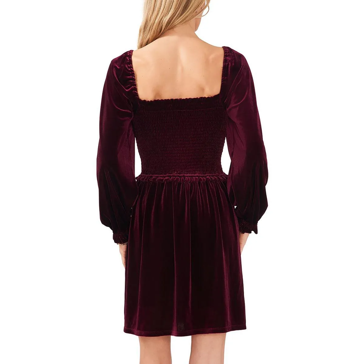 1.State Womens Velvet Smocked Babydoll Dress