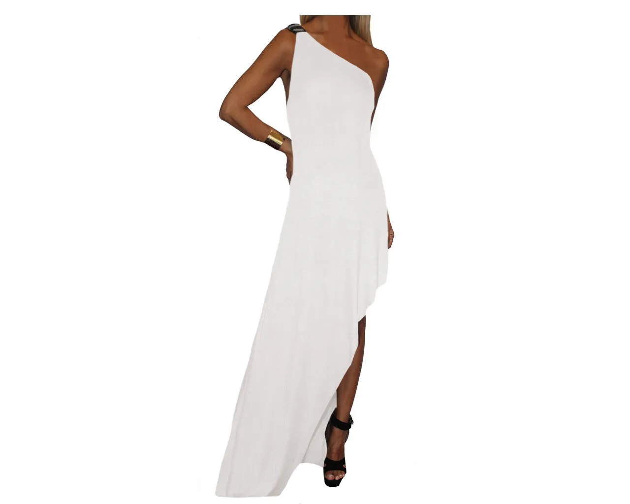 4.5 Blush Plum One Shoulder Cascade Bottom Slit Dress - The Park Avenue