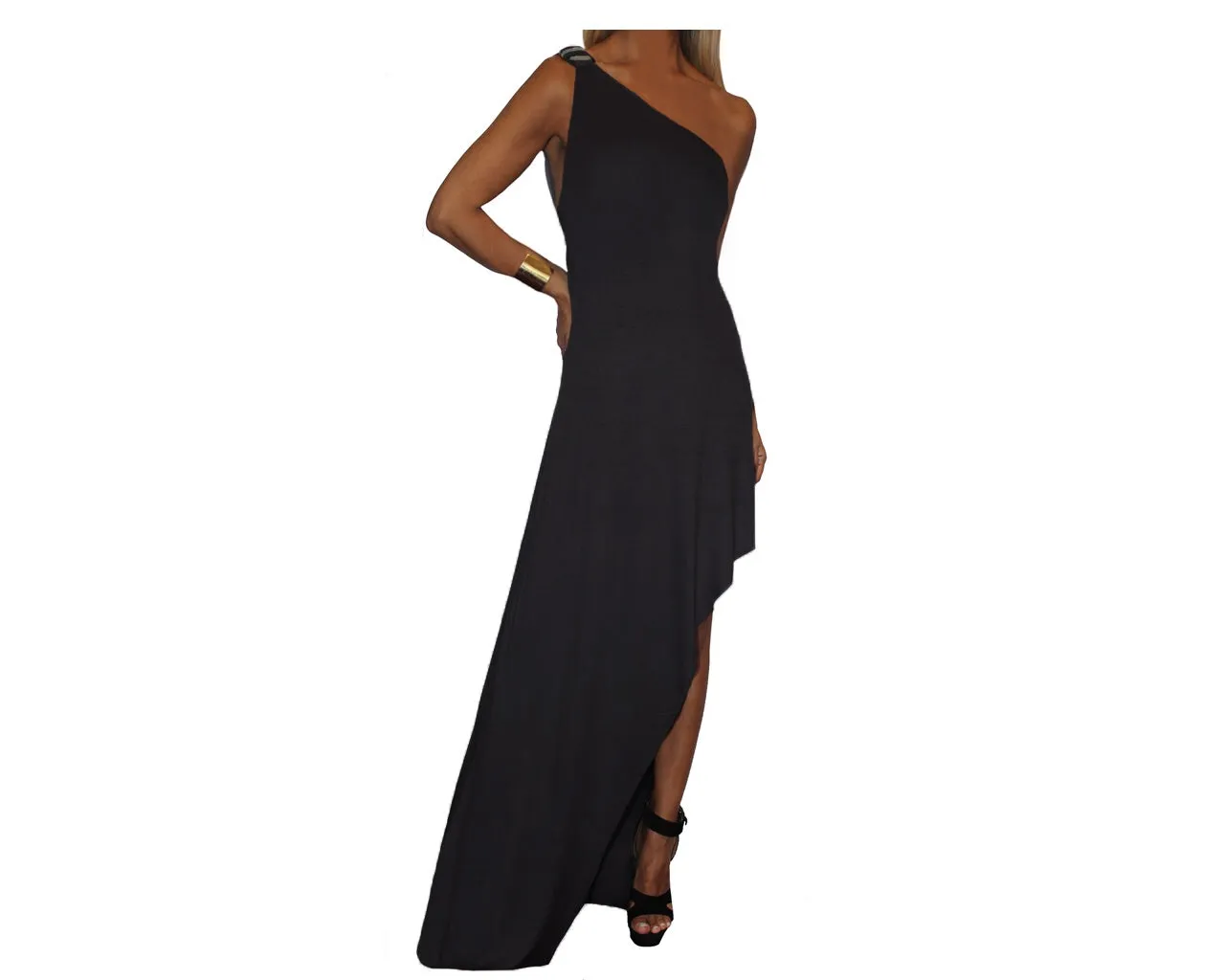 4.5 Blush Plum One Shoulder Cascade Bottom Slit Dress - The Park Avenue