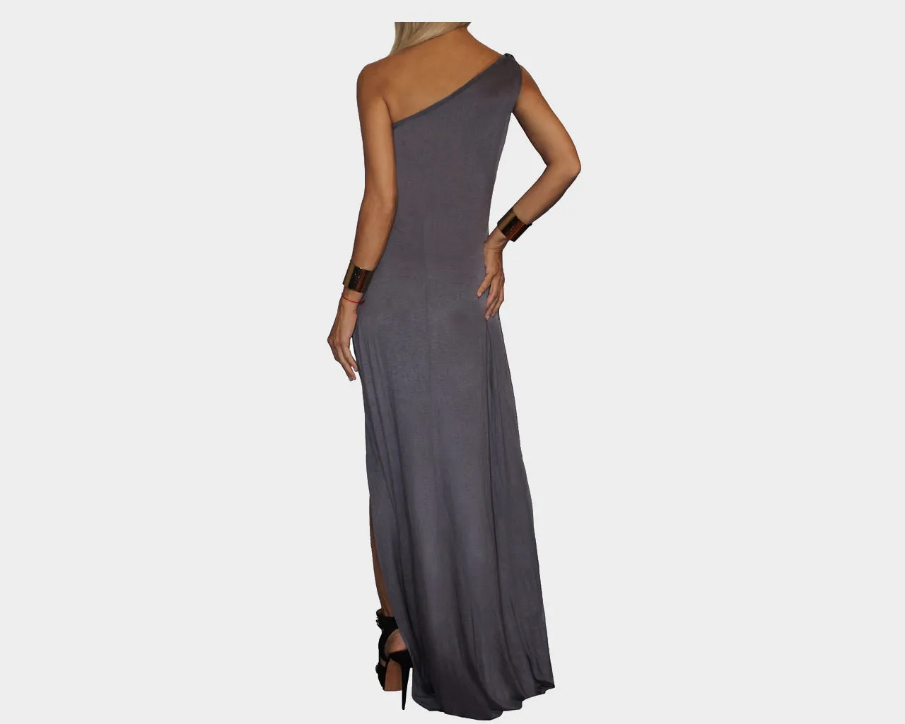 4.5 Blush Plum One Shoulder Cascade Bottom Slit Dress - The Park Avenue