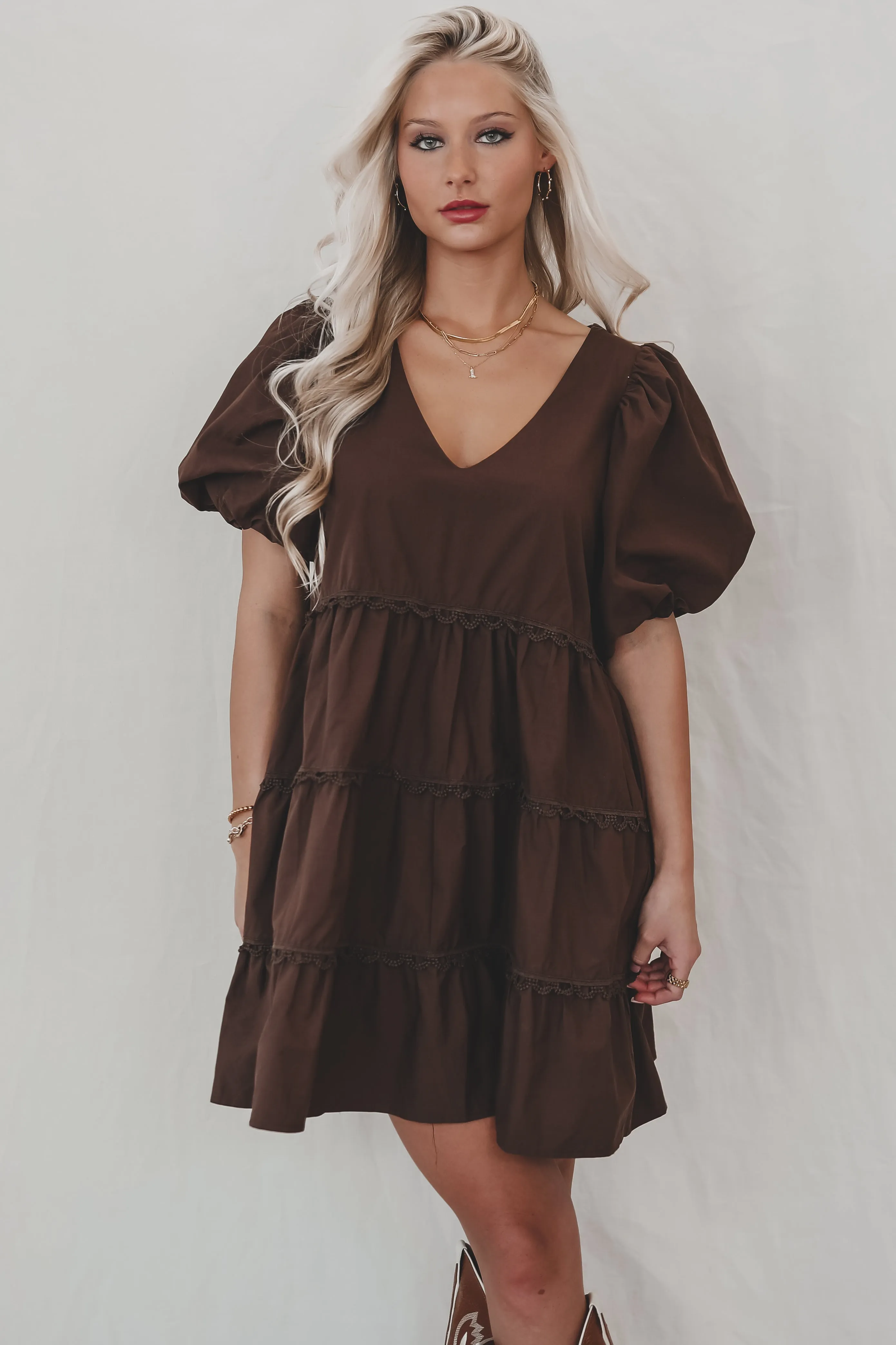 A Day In The Life Dark Brown Babydoll Mini Dress