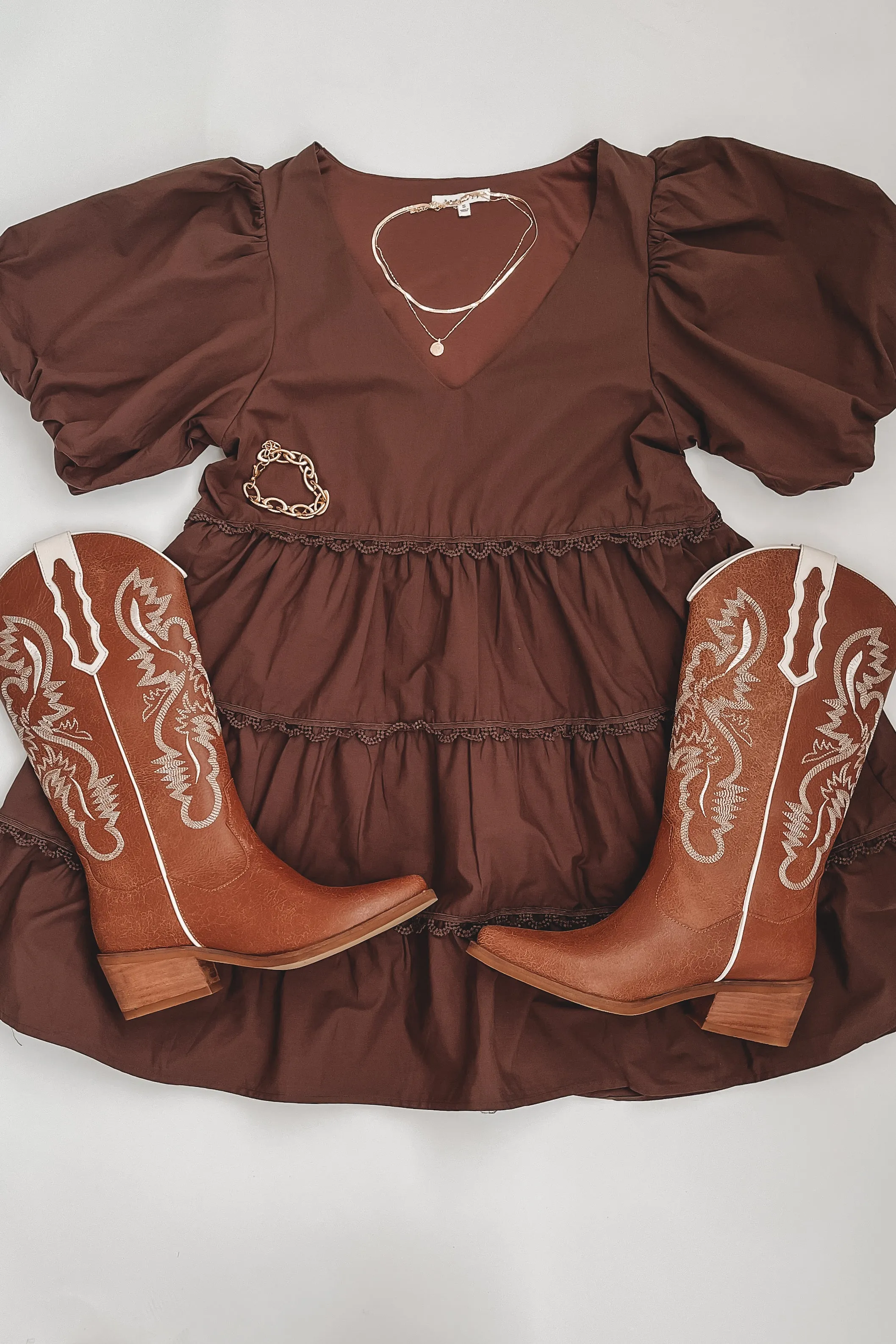 A Day In The Life Dark Brown Babydoll Mini Dress