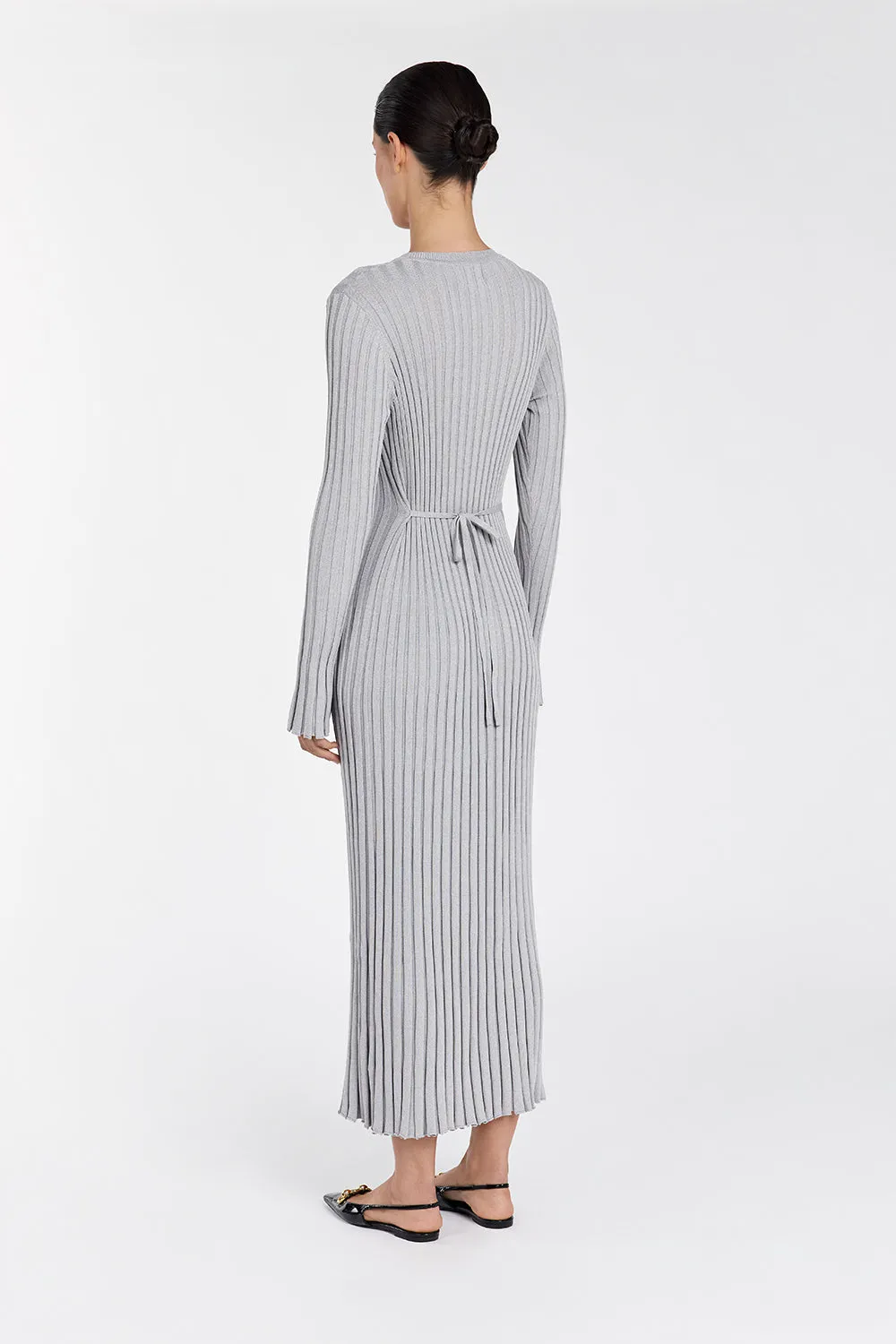 ADA SILVER LONG SLEEVE MIDI DRESS