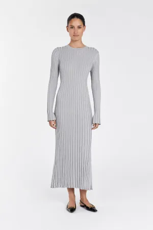 ADA SILVER LONG SLEEVE MIDI DRESS