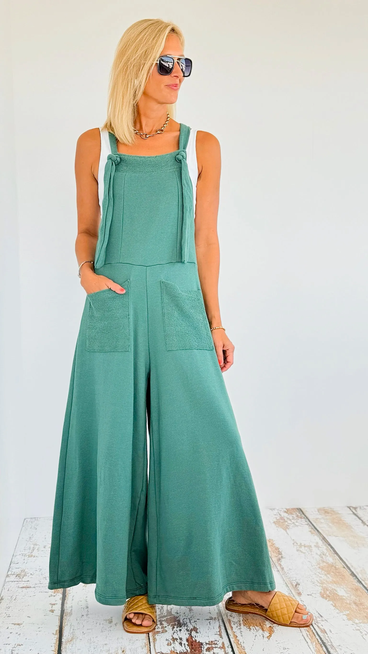 Adjustable Straps Jumpsuit- Hunter Green