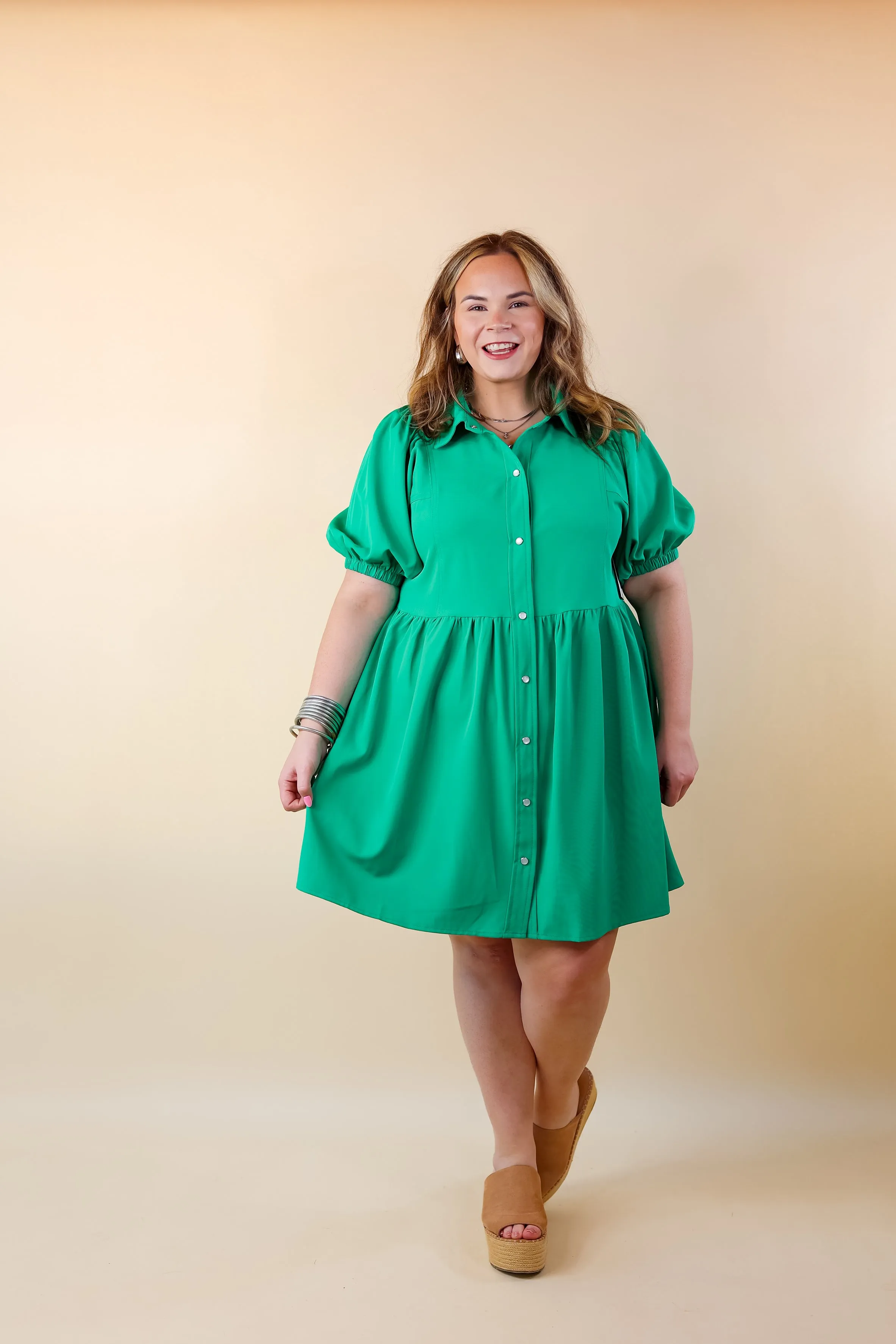 Adventures Ahead Button Up Babydoll Dress in Green