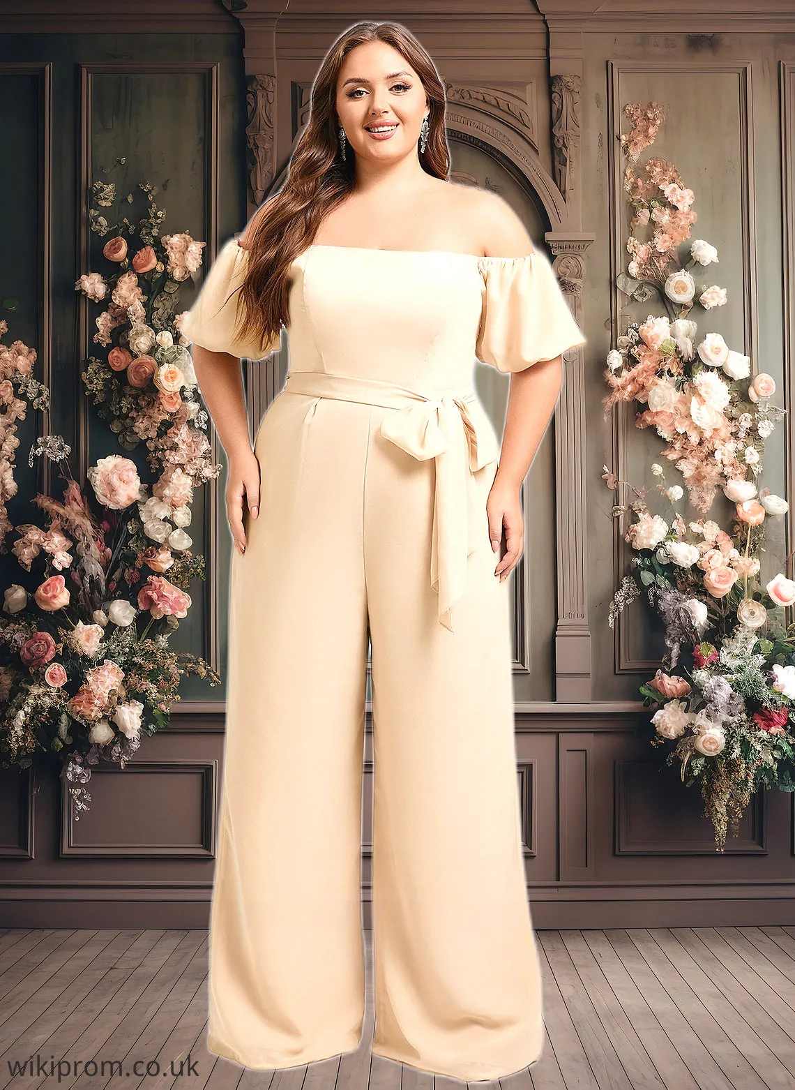 Alexandra Jumpsuit/Pantsuit Off the Shoulder Square Floor-Length Chiffon Bridesmaid Dress SWKP0025791