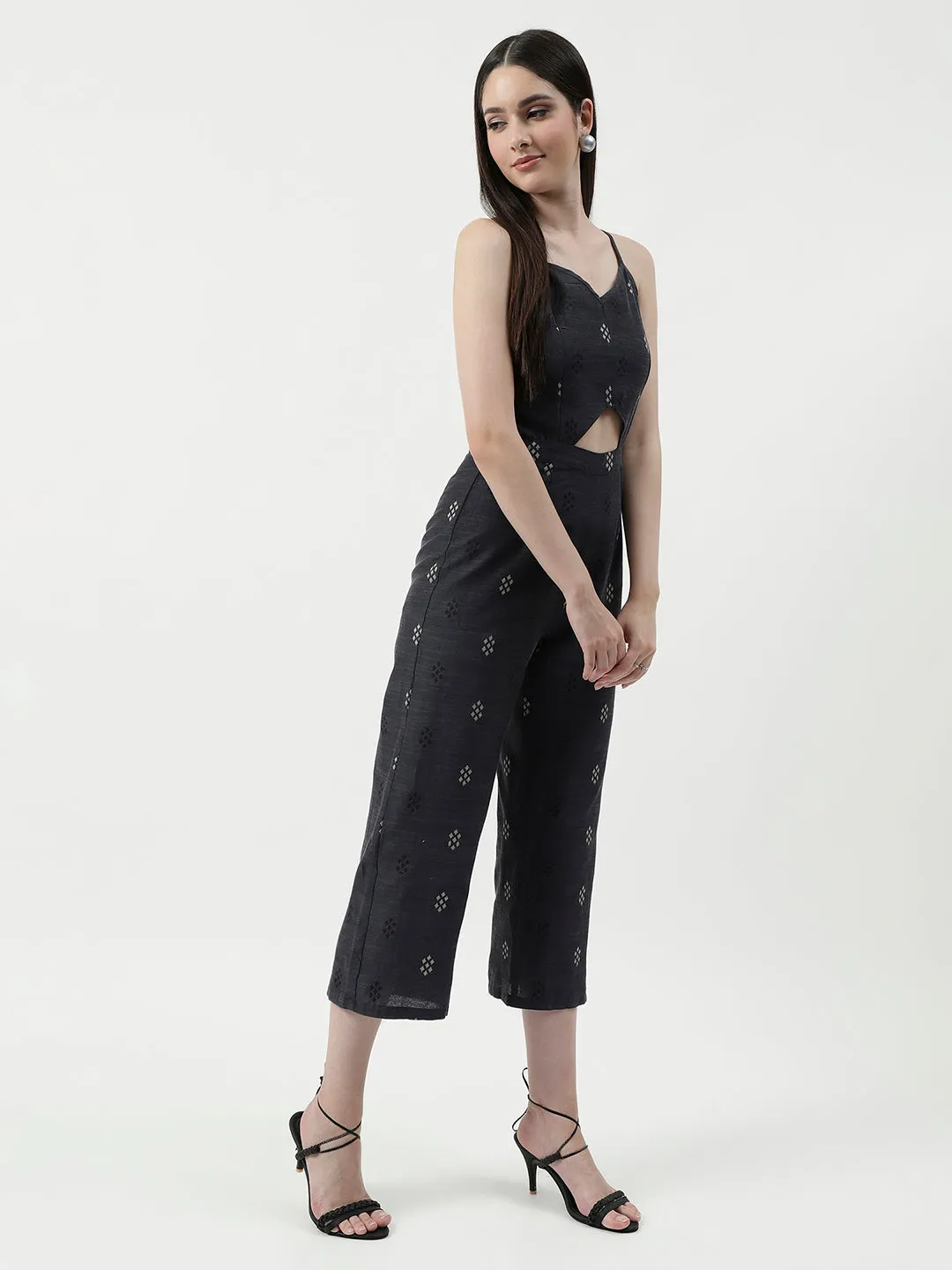 Allover Printed Jumpsuit With Waist Cutout Design (Set Of 1)