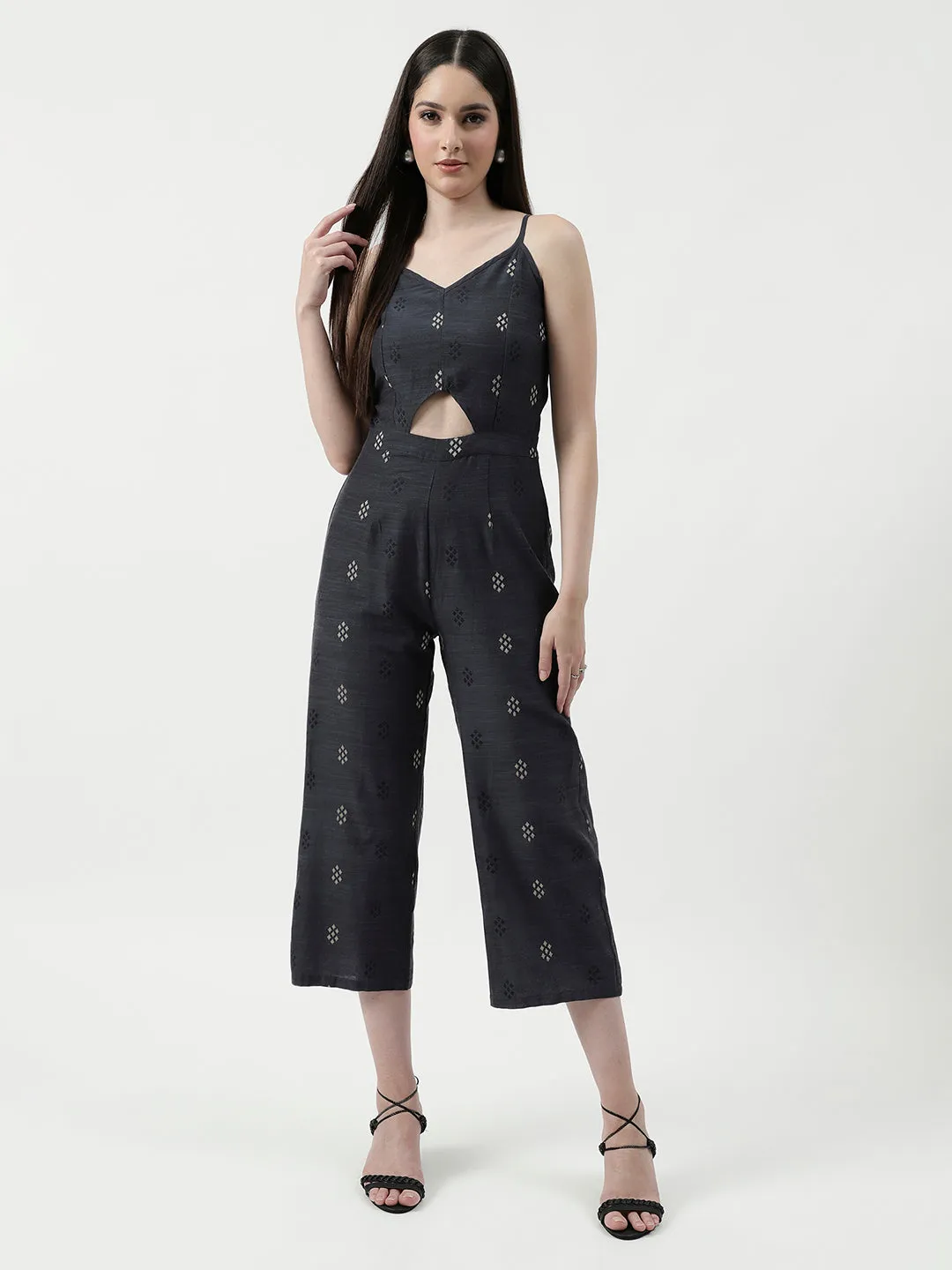 Allover Printed Jumpsuit With Waist Cutout Design (Set Of 1)