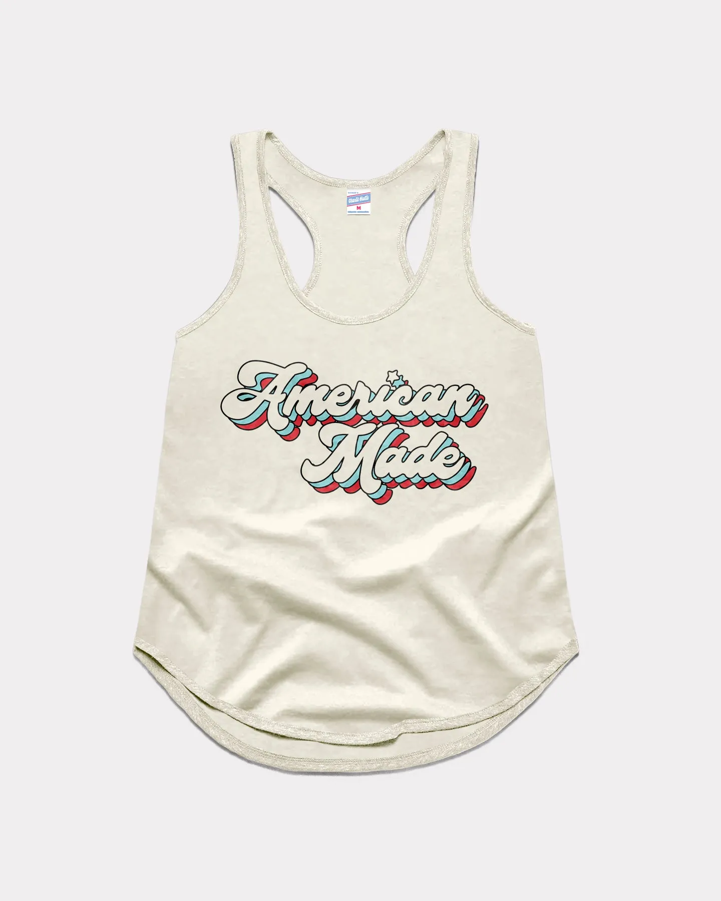 American Made Script White Racerback Tank