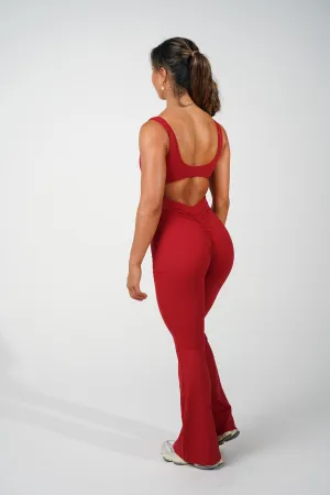 AMORA FLARED JUMPSUIT - DARK RED