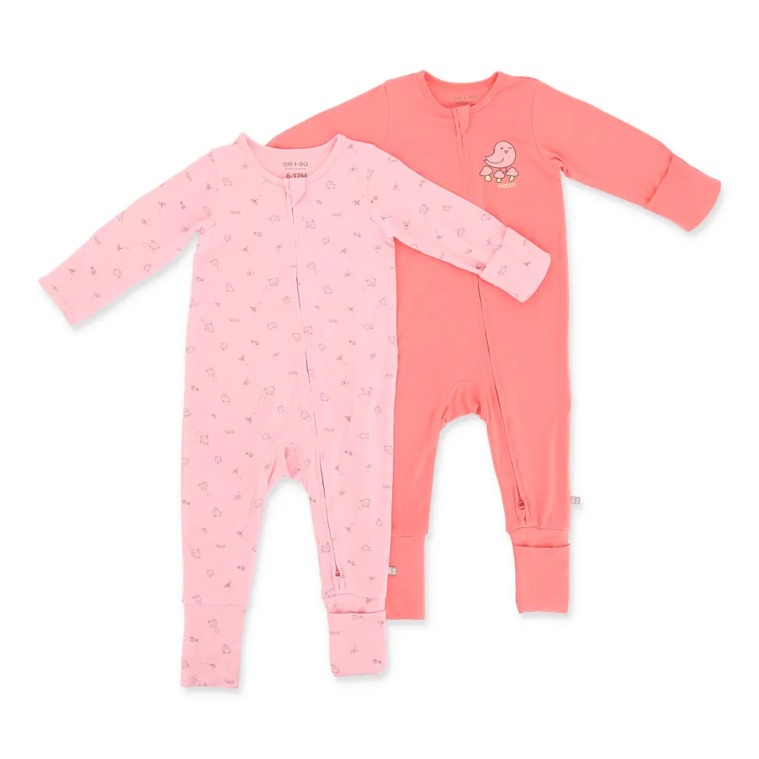 An Adventure Bamboo Zippy Baby Jumpsuit 2Pc Bundle (Pink)