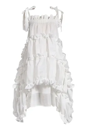 Asymmetric Layered Ruffled Tie Strap Square Neck Babydoll Mini Sundress