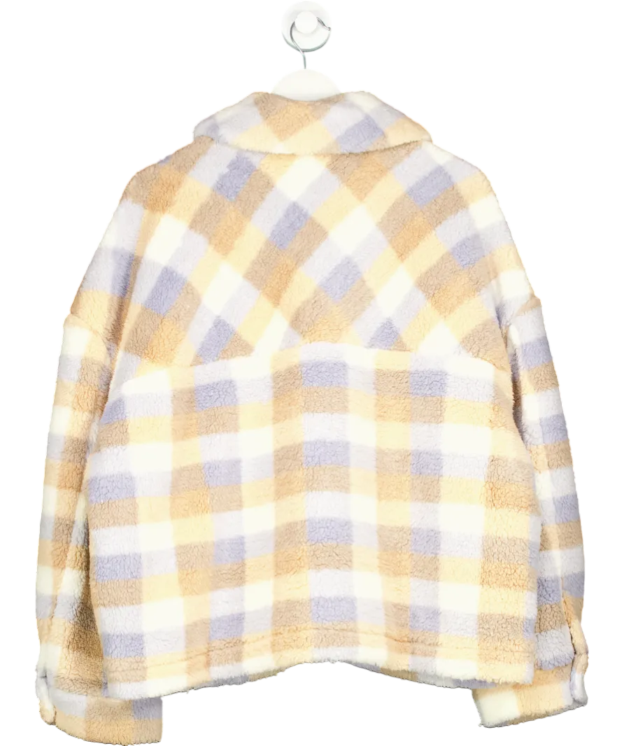 Badgley Mischka Beige Check Super Soft Sherpa Teddy Fleece Jacket UK XXL