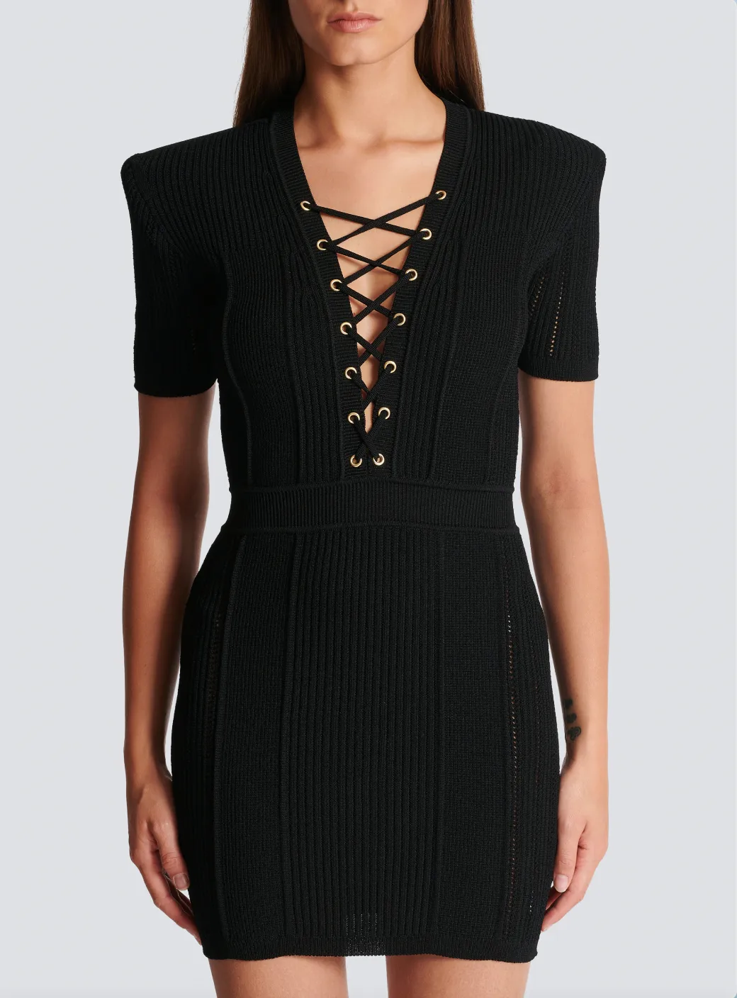 BALMAIN Short Lace-up Dress