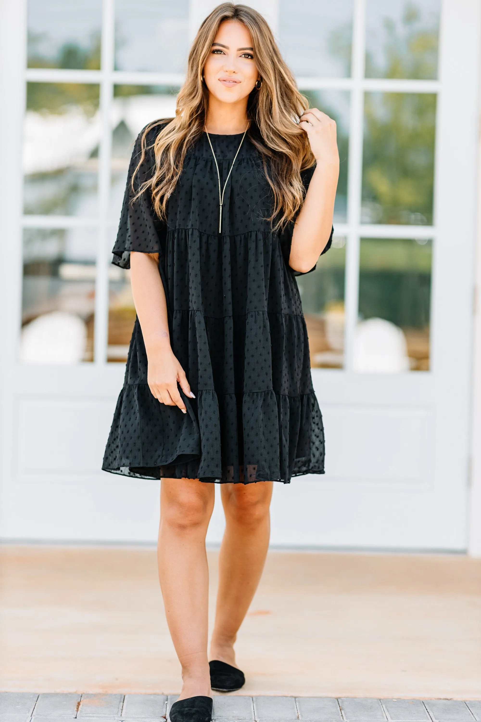 Be True Black Swiss Dot Dress