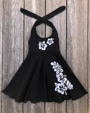 Black Hawaiian Luau Tropical Dress