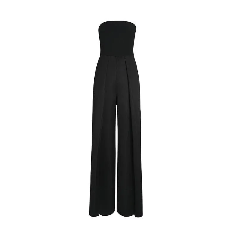 Black lbd cocktail black wide Leg strapless elegant evening Party jumpsuit- tyuwe