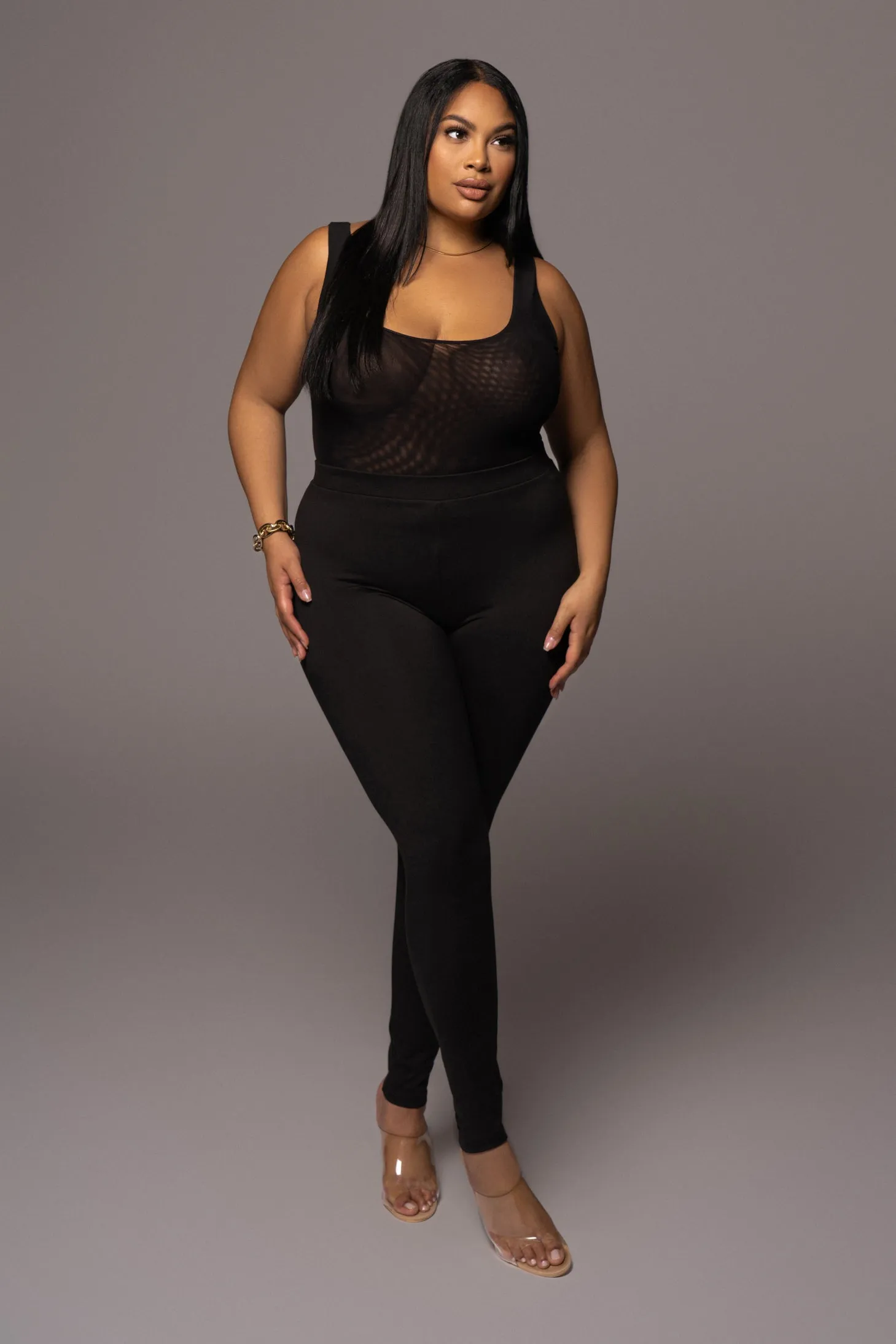 Black Mesh Essentials Tank Bodysuit Undergarment