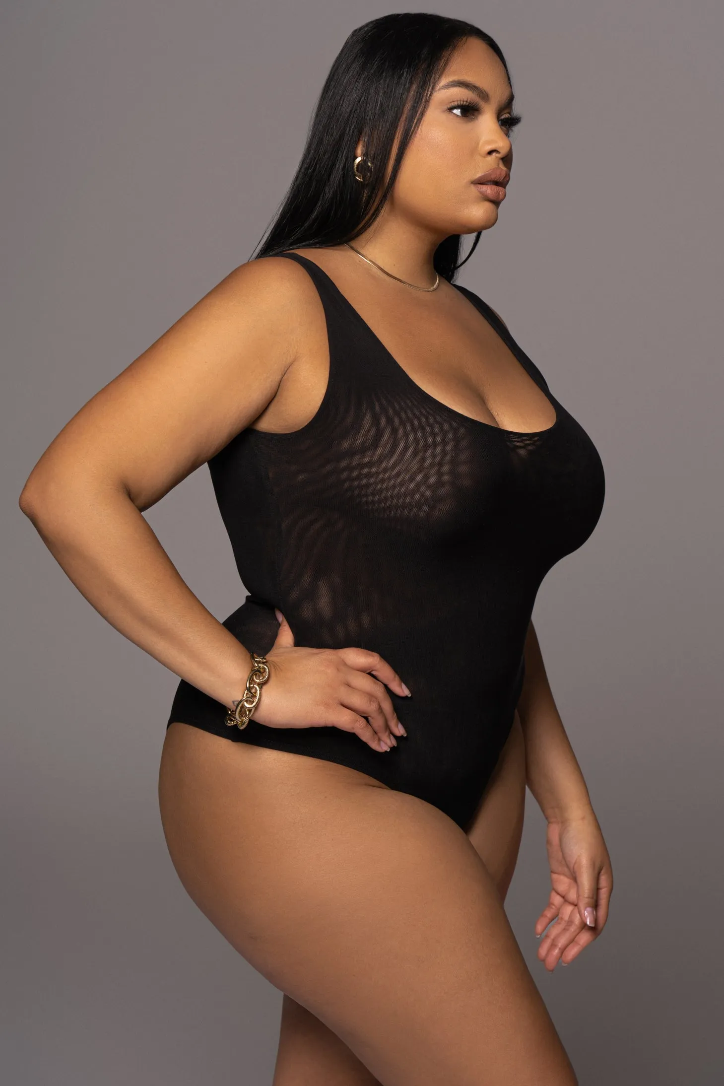 Black Mesh Essentials Tank Bodysuit Undergarment