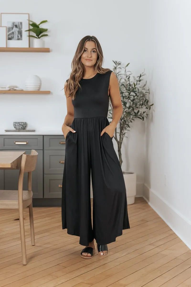 Black Open Back Wide Leg Jumpsuit