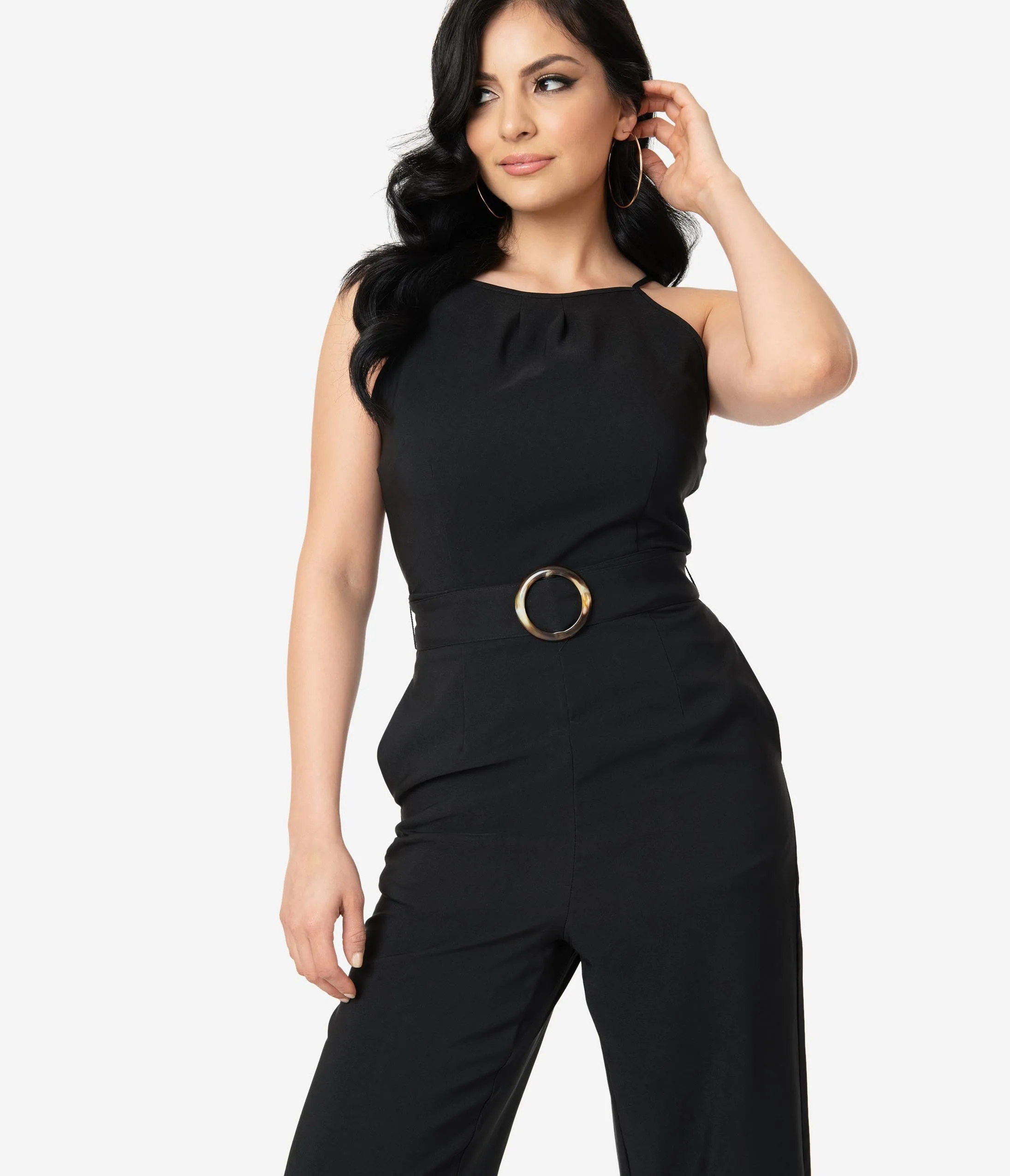 Black Sleeveless Belted Jumpsuit