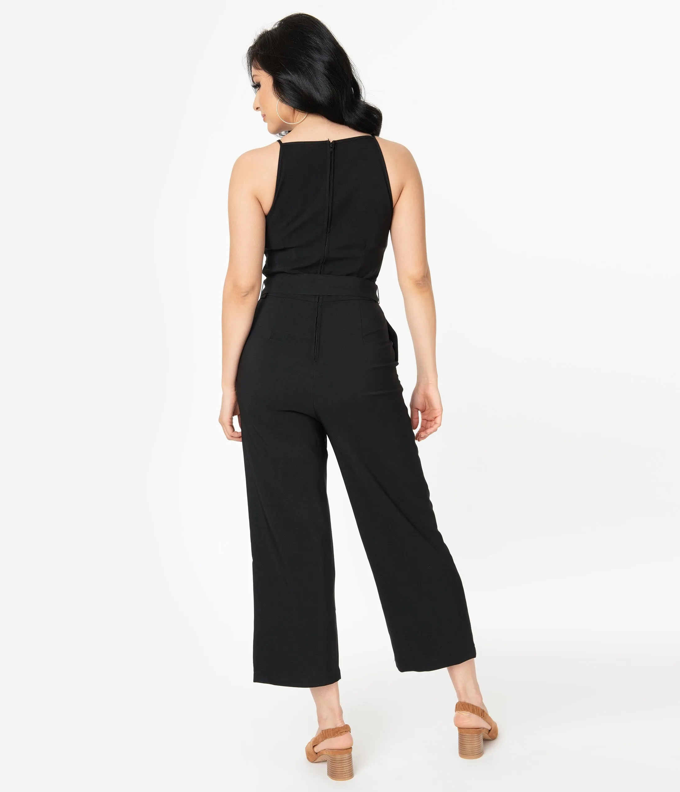 Black Sleeveless Belted Jumpsuit