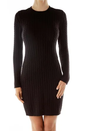 Black Stretchy Cable-Knit Dress