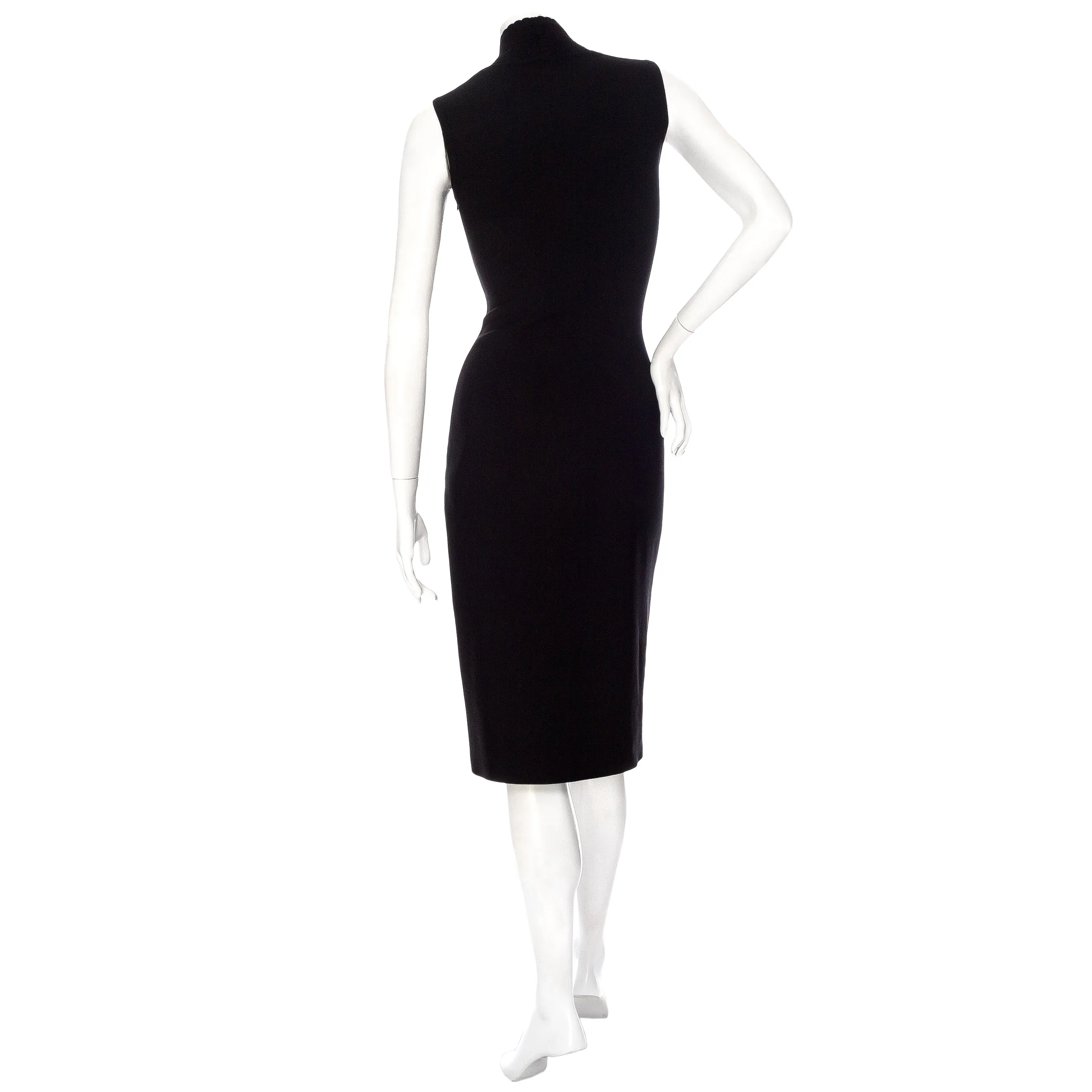 Black Viscose-Blend Scalloped Stretch-Knit Midi Dress