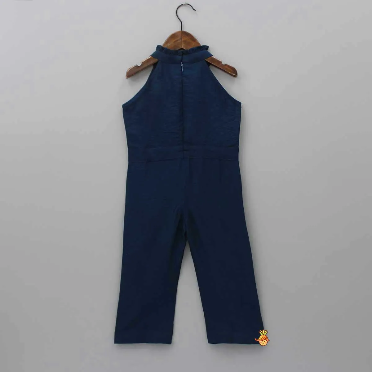 Blue Embroidered Yoke Jumpsuit