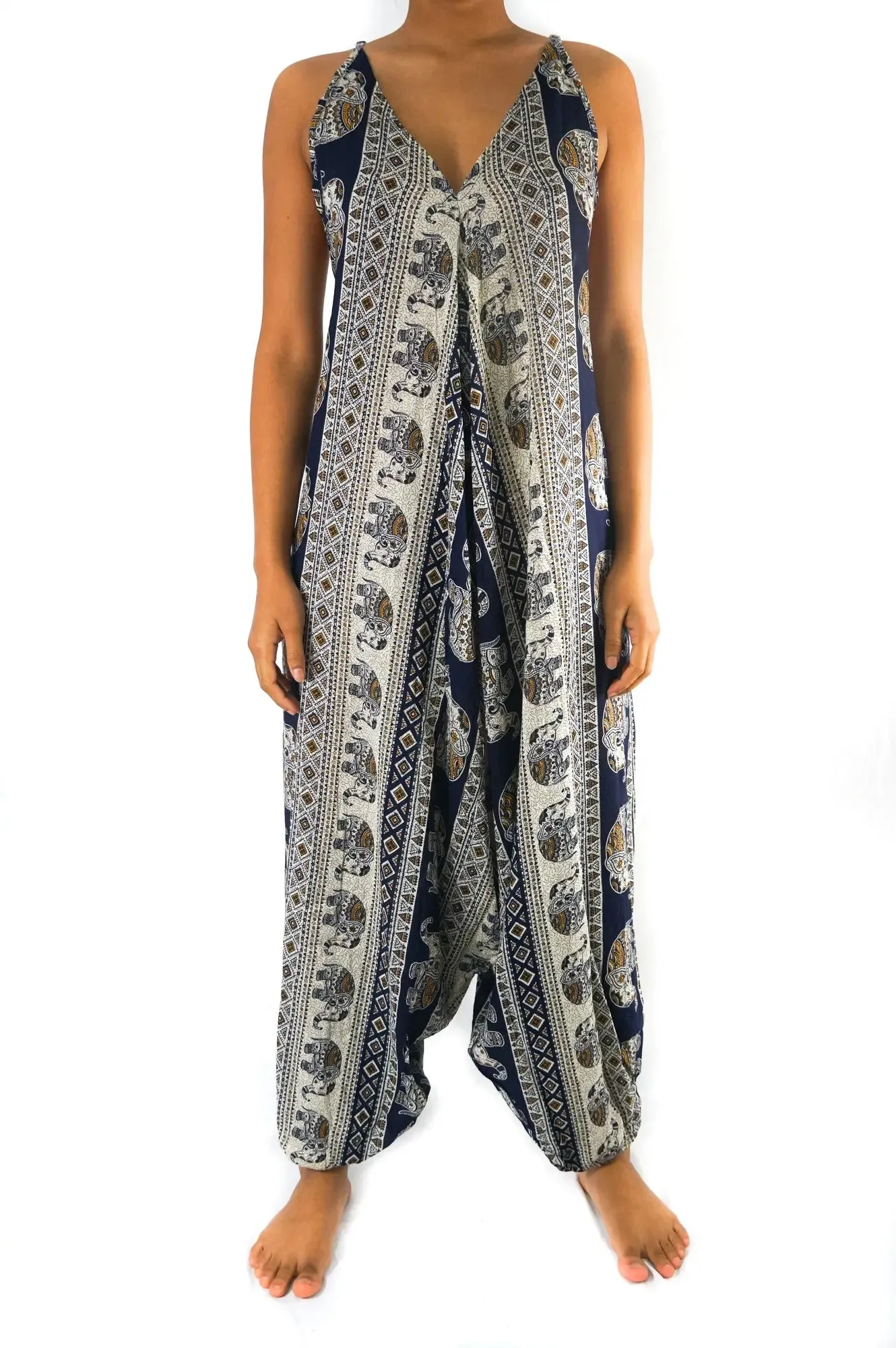 Boho Chic Elephant Print Festival Jumpsuit