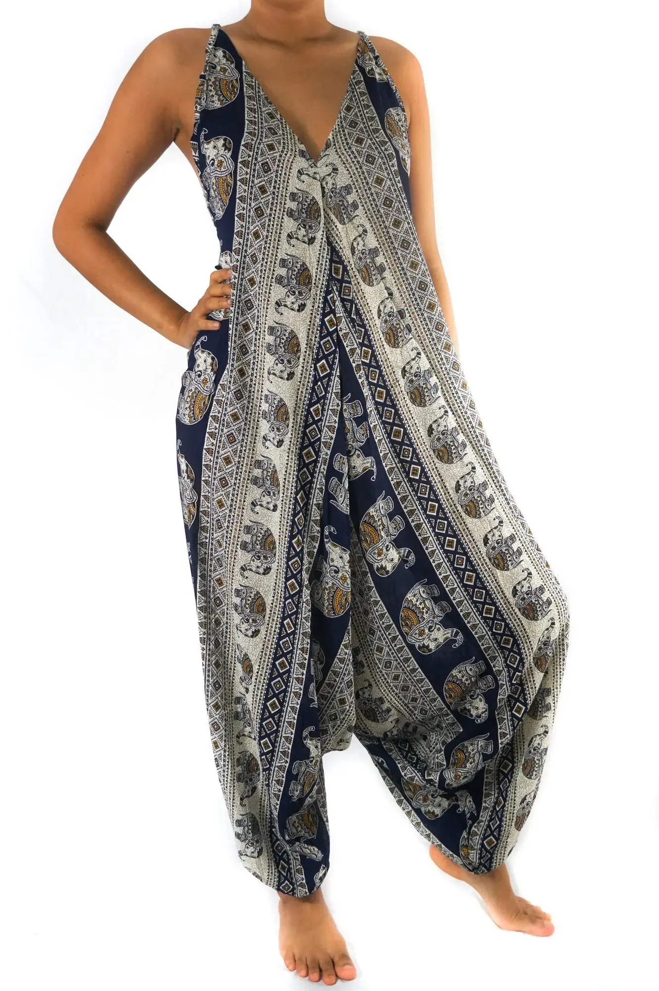 Boho Chic Elephant Print Festival Jumpsuit