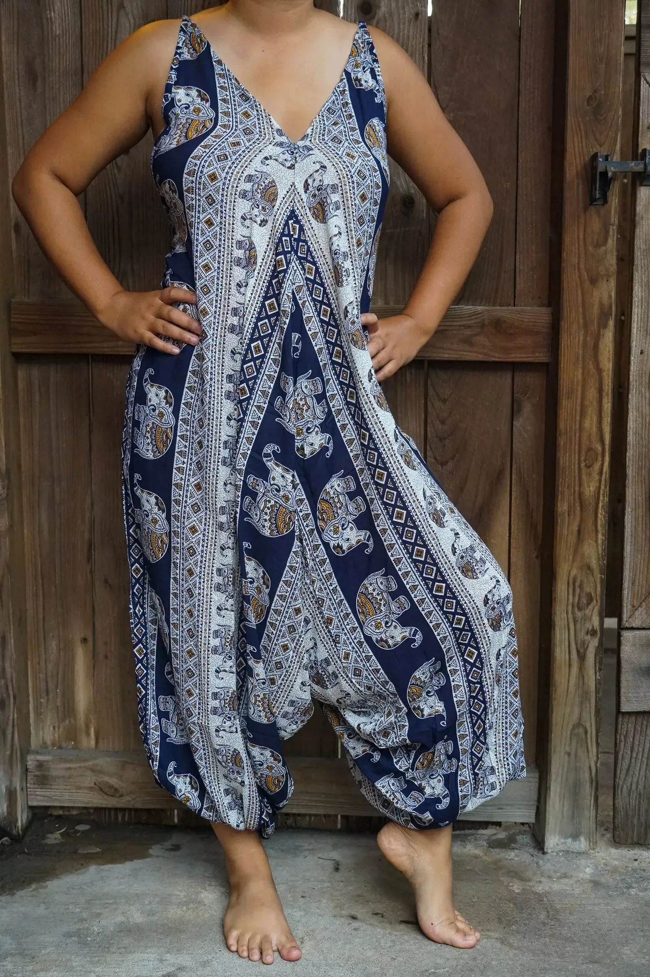 Boho Chic Elephant Print Festival Jumpsuit