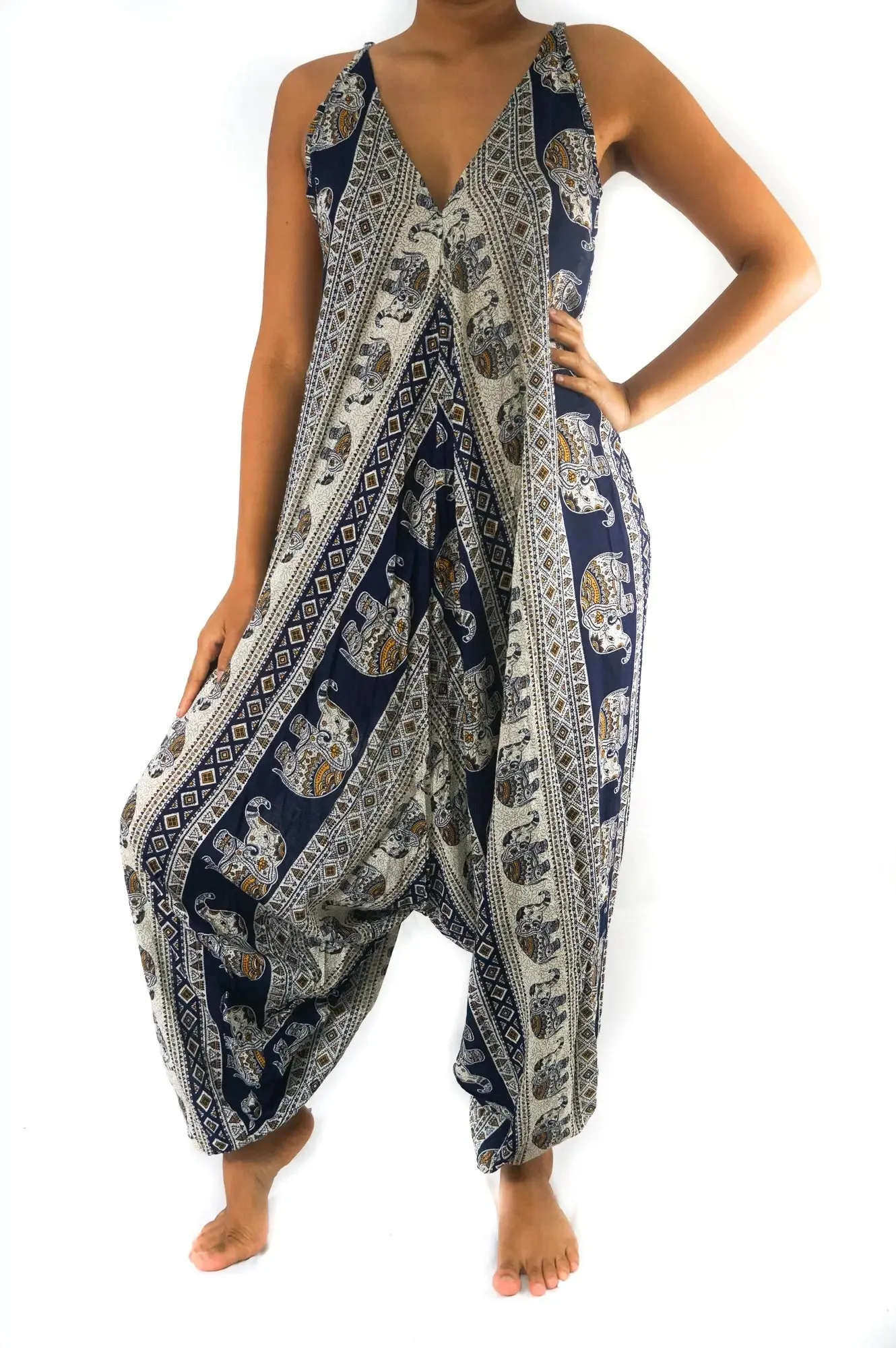 Boho Chic Elephant Print Festival Jumpsuit