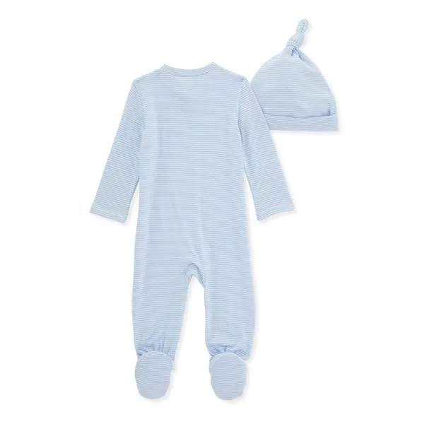 Burt's Bees Organic Baby Micro Stripe Jumpsuit & Knot Top Hat Set Blizzard