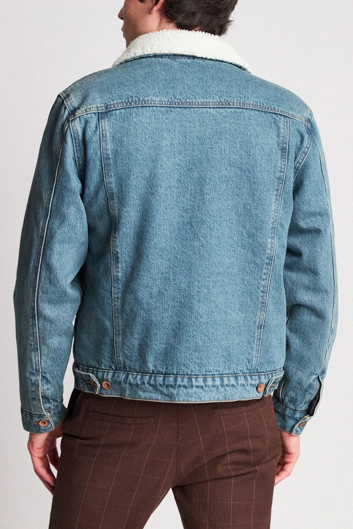 Cable Sherpa Denim Jacket - Faded Indigo