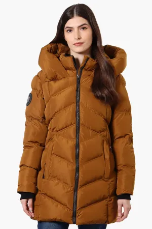 Canada Weather Gear Chevron Quilted Puffer Parka Jacket - Brown