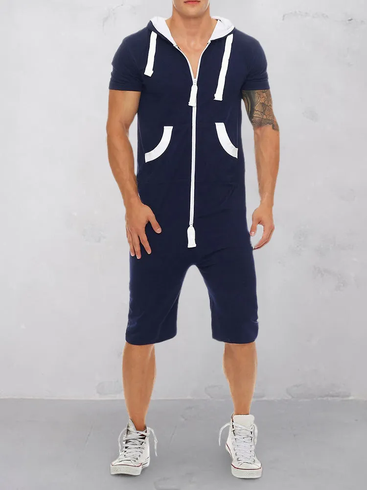 Casual Sport Hooded Short Jumpsuit