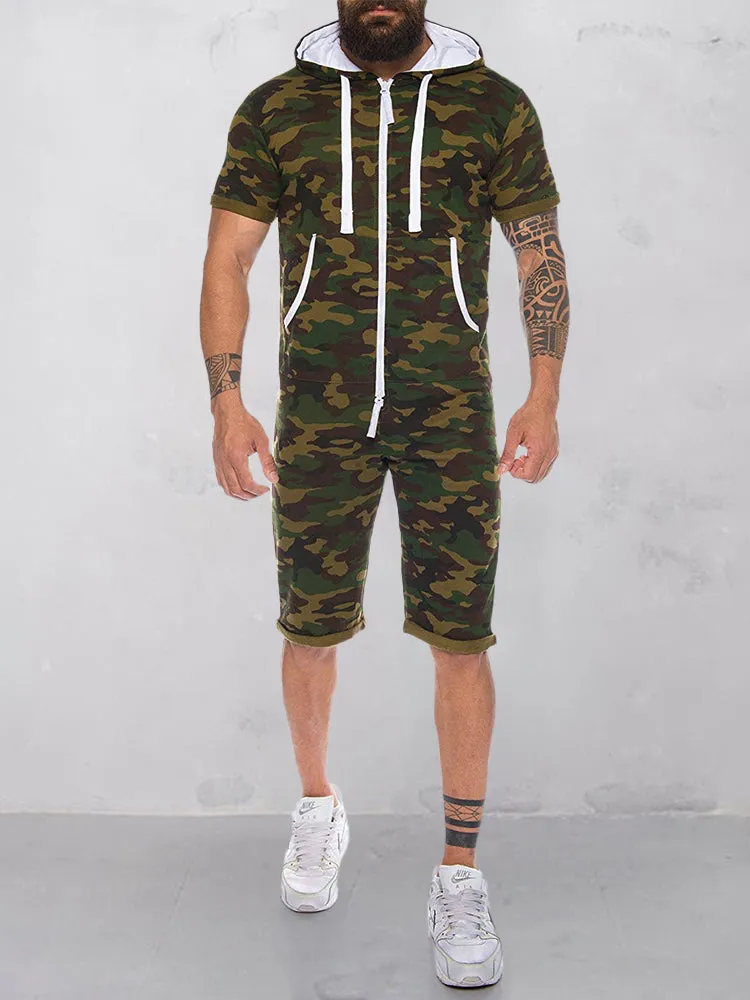 Casual Sport Hooded Short Jumpsuit