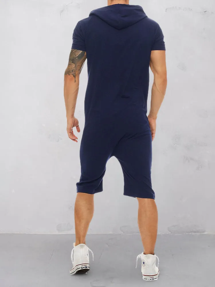 Casual Sport Hooded Short Jumpsuit