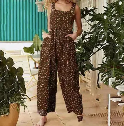 Casual Summer Cotton Floral Sleeveless loose Jumpsuit