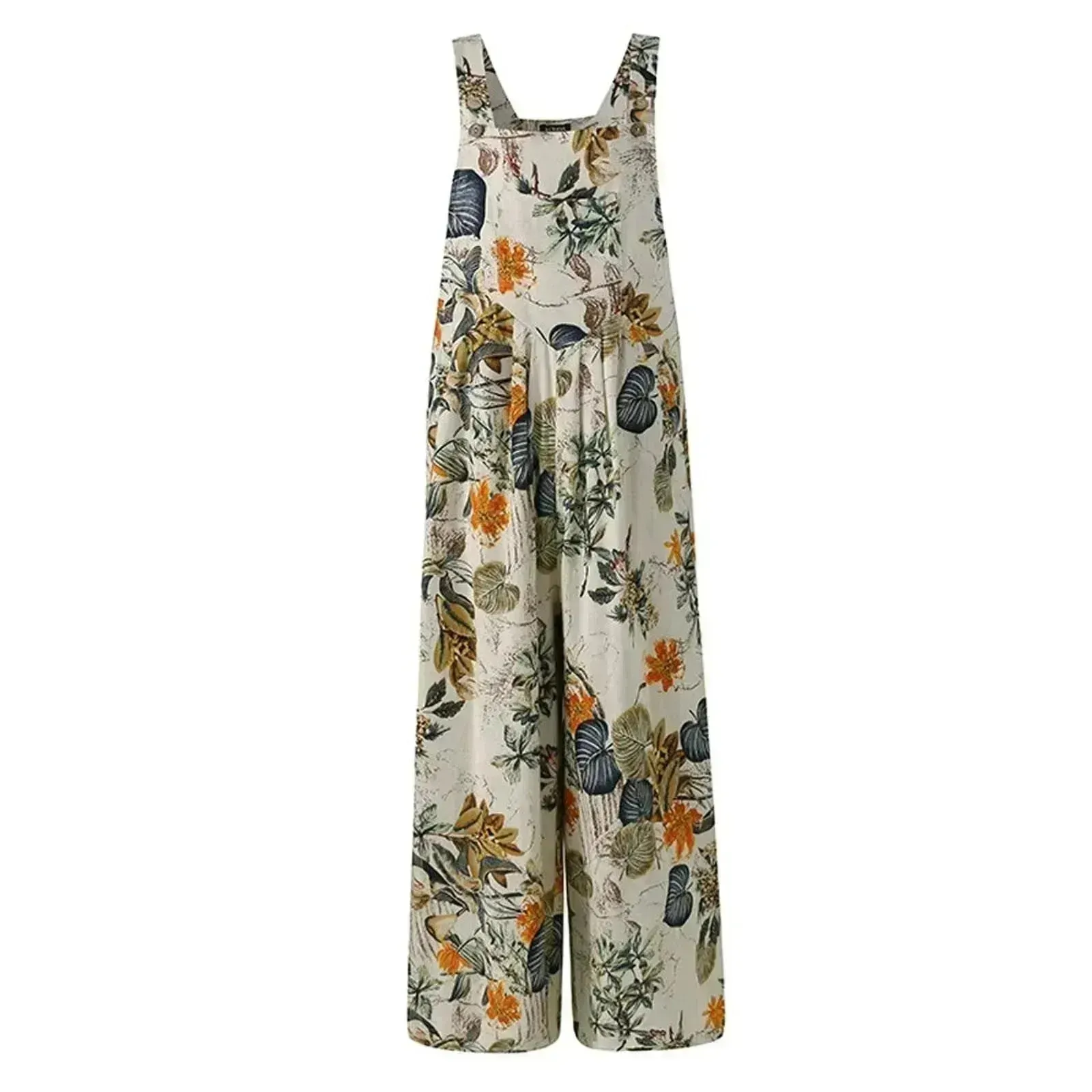 Casual Summer Cotton Floral Sleeveless loose Jumpsuit