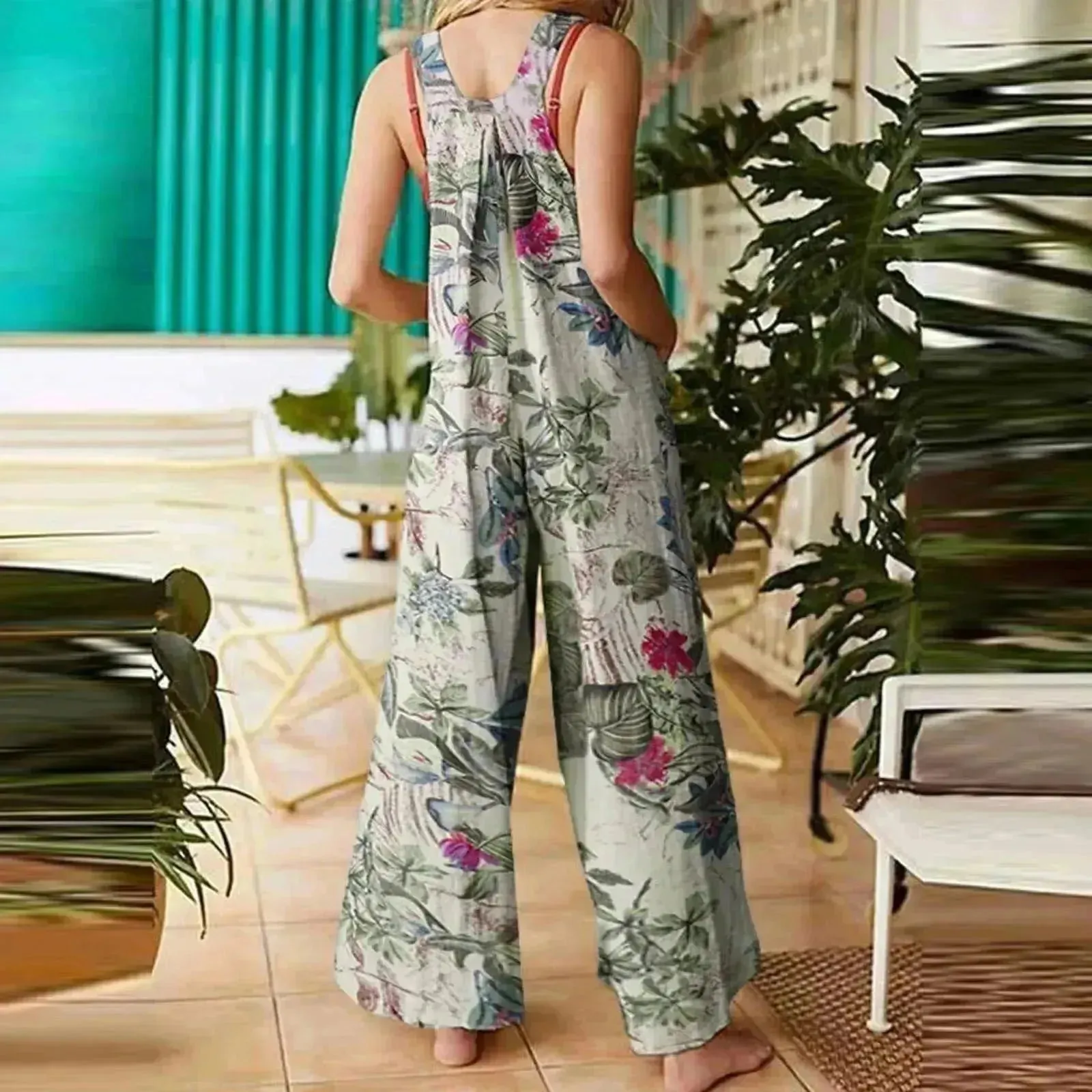 Casual Summer Cotton Floral Sleeveless loose Jumpsuit