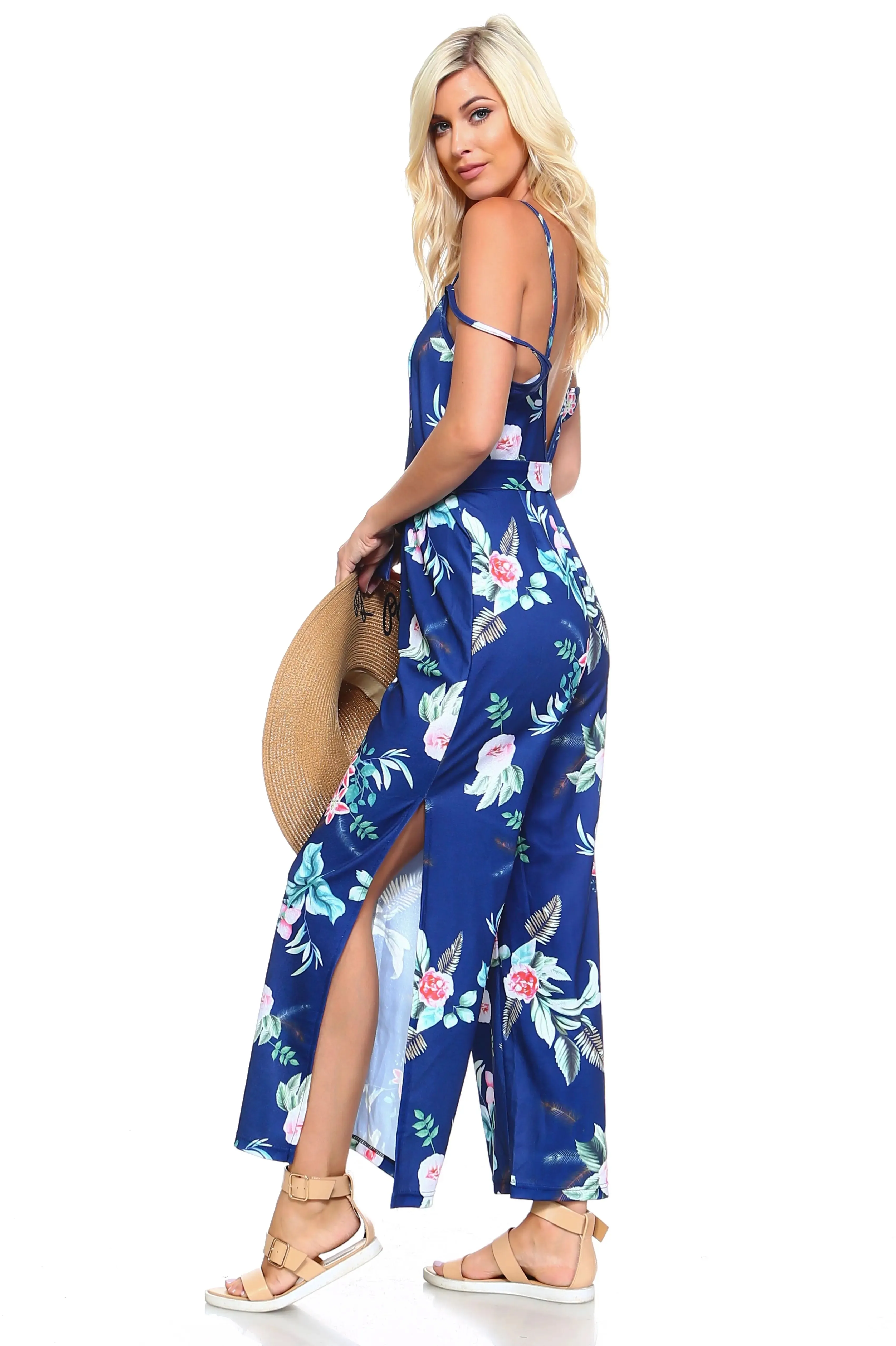 Chic Floral Tie-Front Women's Tank Jumpsuit for Effortless Style